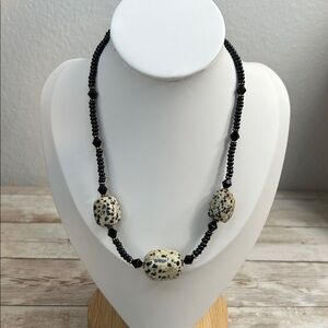 Dalmatian Stone Necklace with Crystal Accents